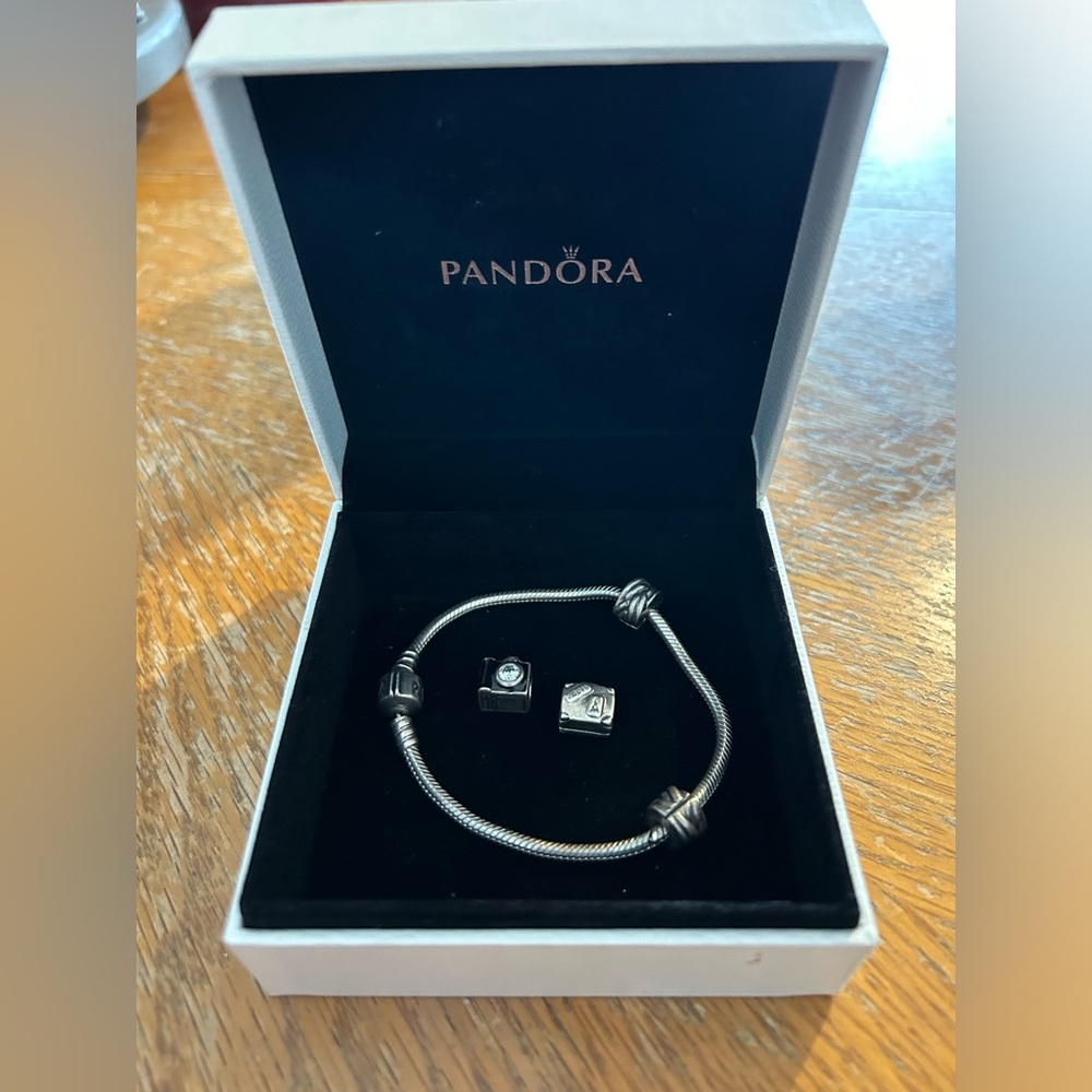 Pandora Silver Bracelet with camera and travel charm